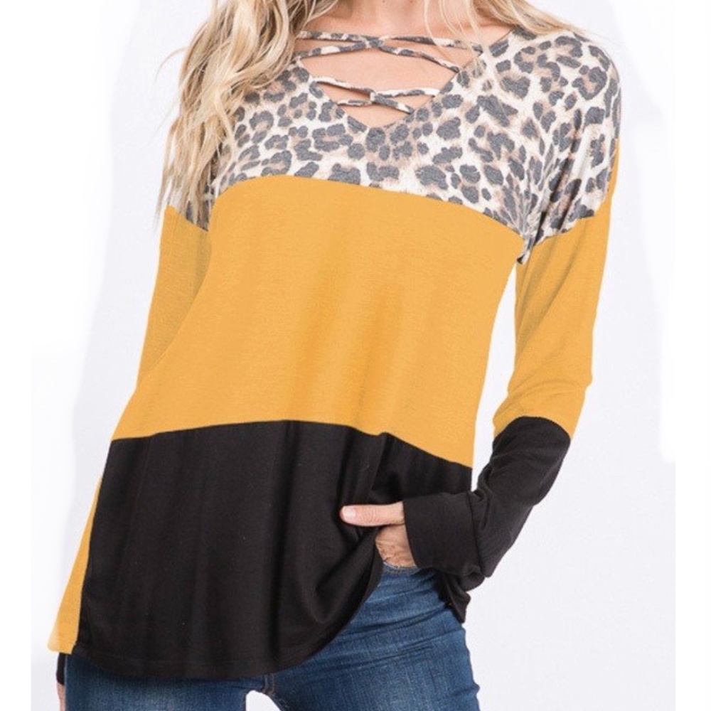 Mustard crisscross blouse